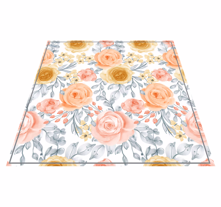 Tapis vinyle fleurs et plantes nuances roses - TenStickers