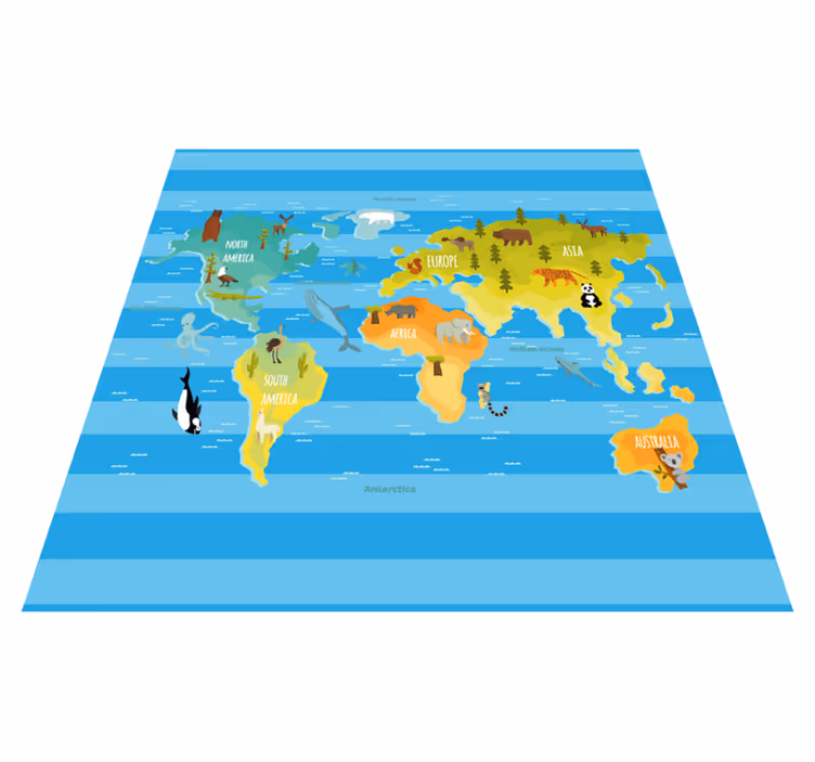 Tapis vinyle carte du monde à rayures bleues - TenStickers