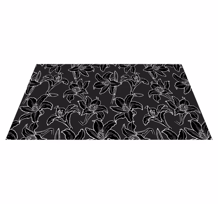 Tapis vinyle fleurs et plantes composition florale noire - TenStickers