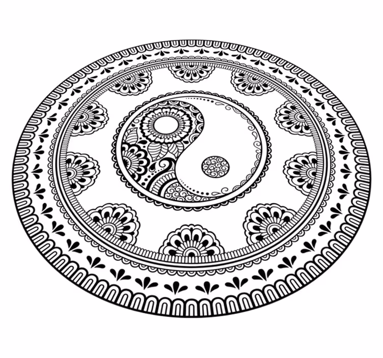 Tapis vinyle mandala élément rond gris - TenStickers