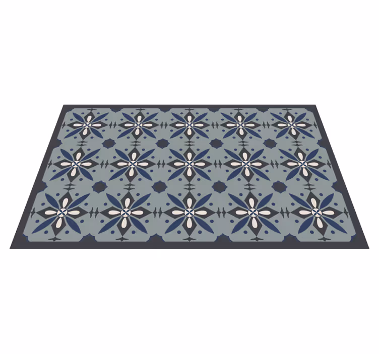 Tapis vinyle carreaux de ciment motif botanique gris - TenStickers