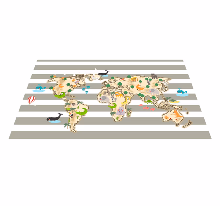 Tapis vinyle carte du monde illustration animalière colorée - TenStickers