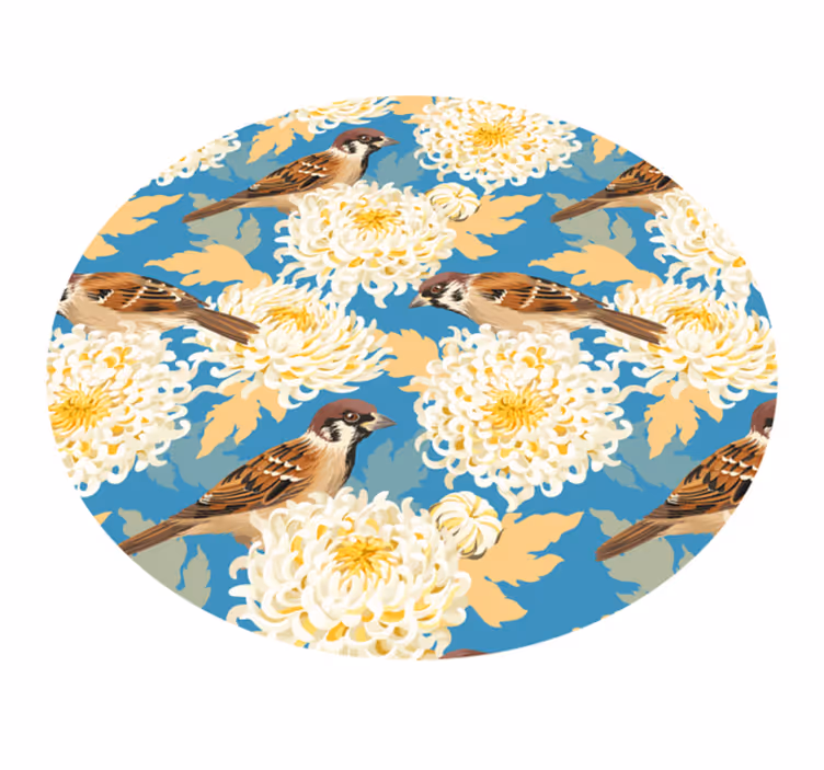 Tapis vinyle fleurs et plantes motif floral moineau - TenStickers
