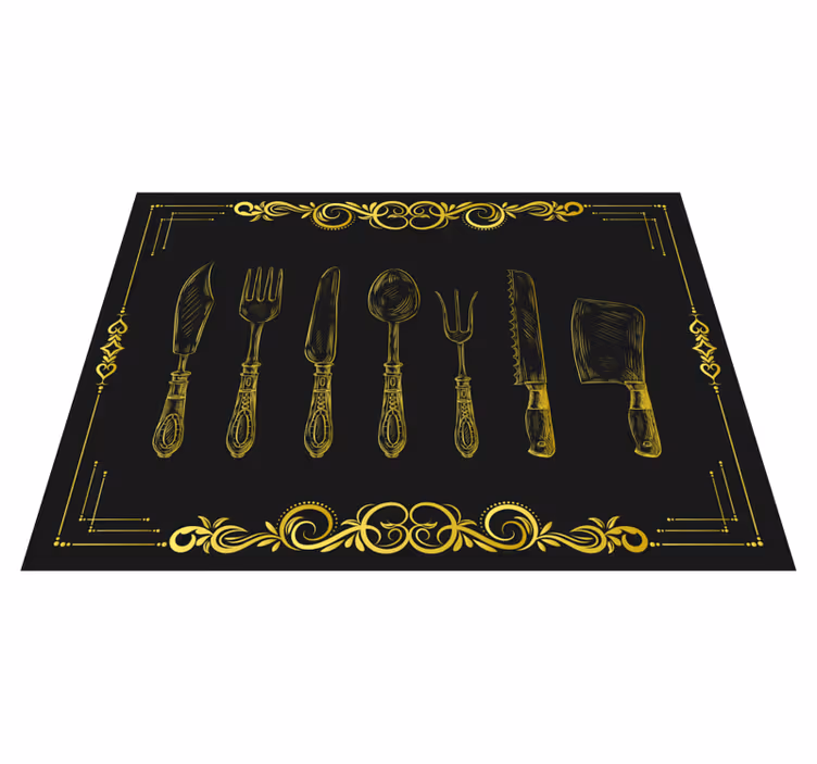 Tapis vinyle cuisine contour d'ustensiles de cuisine - TenStickers