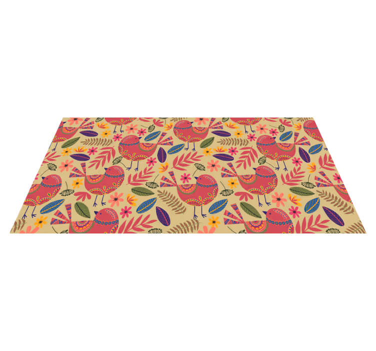 Tapis vinyle fleurs et plantes motifs d'oiseaux colorés - TenStickers