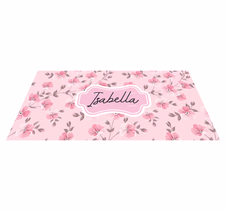 Tapis vinyle ado motif floral rose avec nom - TenStickers
