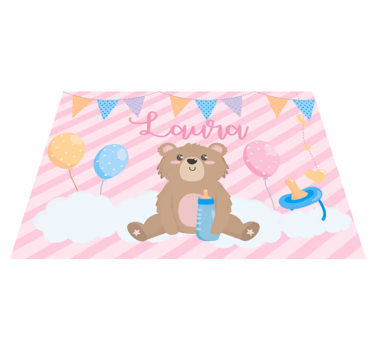 Tapis vinyle chambre bébé ours festif avec nom - TenStickers