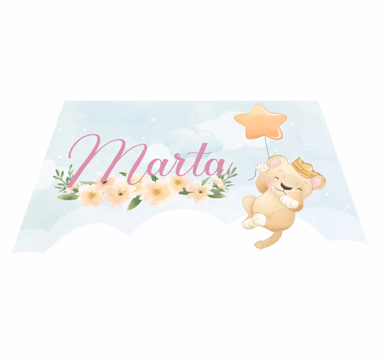 Tapis vinyle chambre bébé lion avec ballon à air et nom - TenStickers