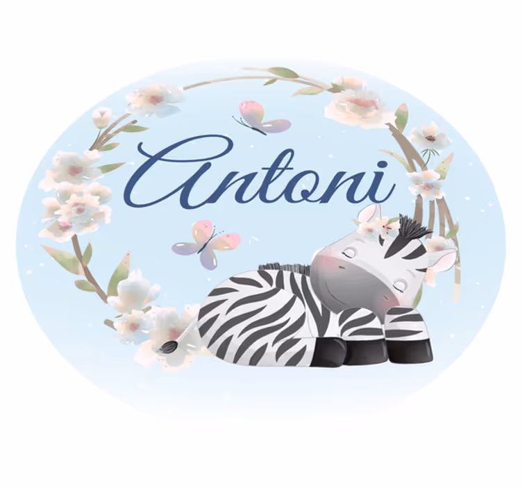 Tapis vinyle chambre bébé bébé zèbre personnalisé avec nom - TenStickers