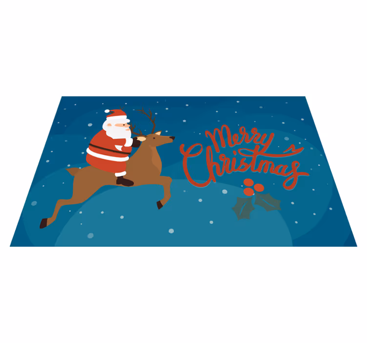 Tapis vinyle noël père noël sur un renne - TenStickers