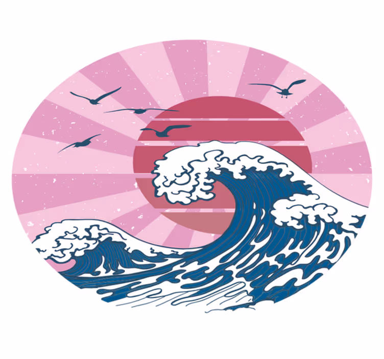Tapis vinyle géométrique vague rose de kanagawa - TenStickers