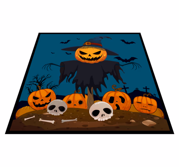 Tapis vinyle halloween scène de citrouille hantée - TenStickers