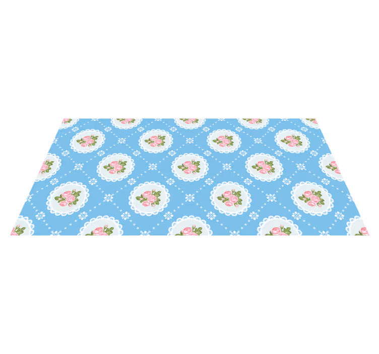Tapis vinyle bleu motif de dentelle florale - TenStickers