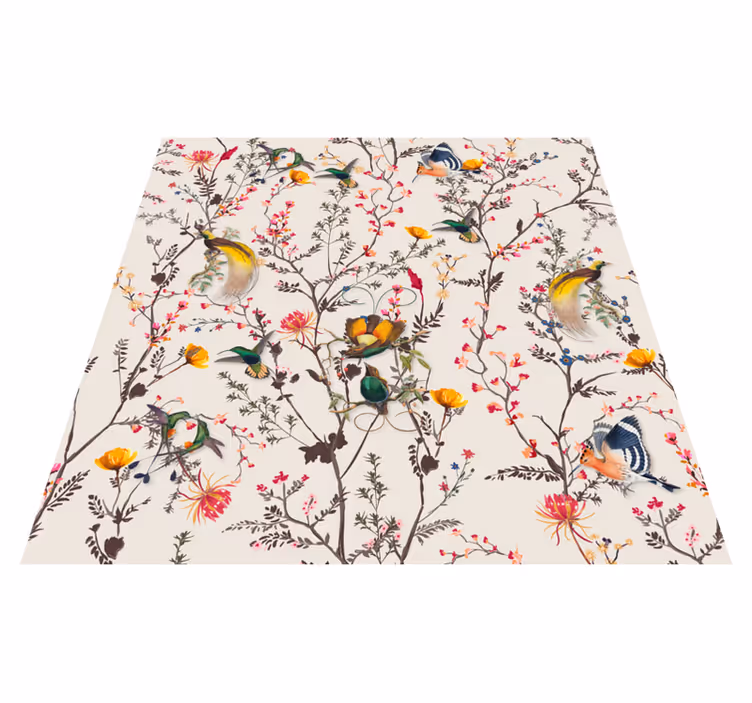 Tapis vinyle fleurs et plantes motif d'oiseau botanique - TenStickers