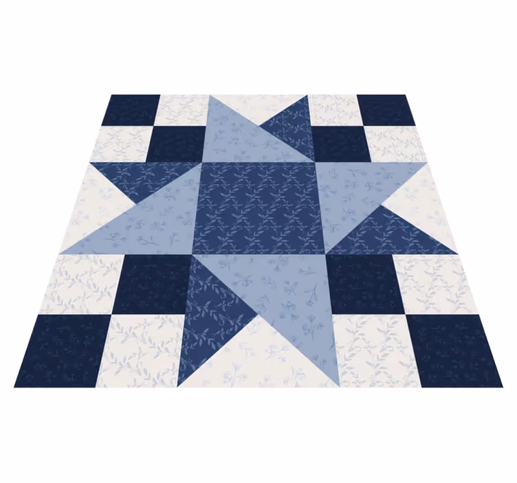 Tapis vinyle géométrique motif étoilé et floral bleu - TenStickers