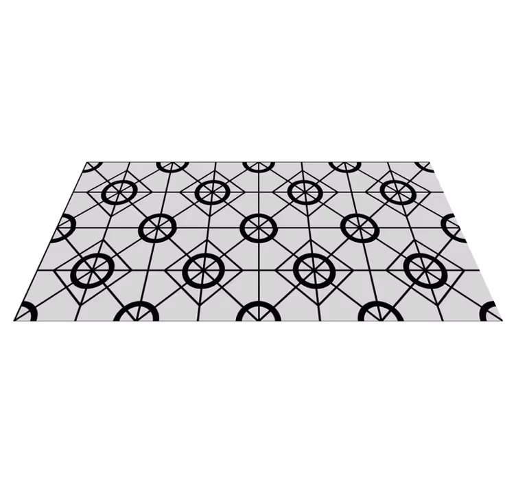 Tapis vinyle géométrique motif noir de carrés et cercles - TenStickers