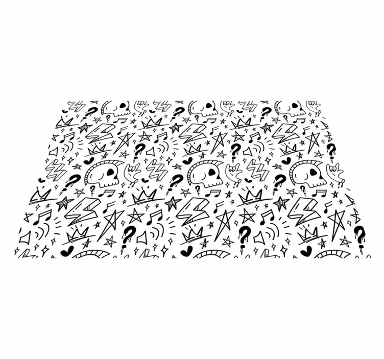 Tapis vinyle ado motifs éclectiques noirs sur blanc - TenStickers
