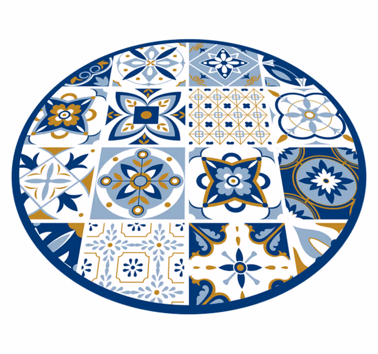 Tapis vinyle carreaux de ciment circulaire tons bleus - TenStickers