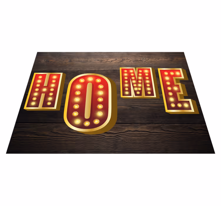 Tapis vinyle entrée texte effet et enseigne lumineuse bois - TenStickers