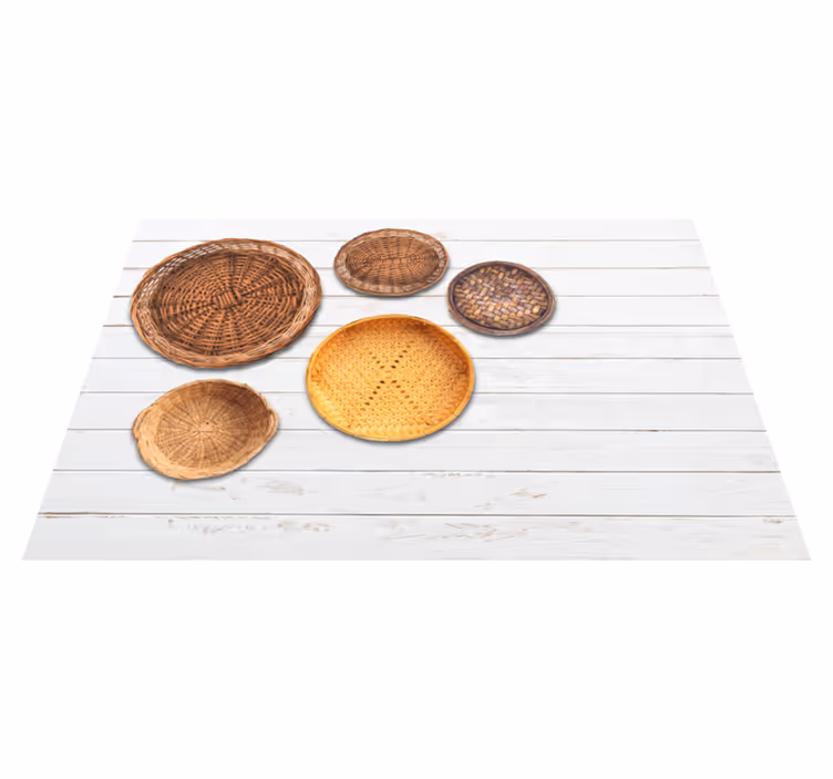 Tapis vinyle bois imitation parquet paniers en osier - TenStickers
