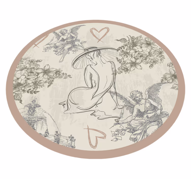 Tapis vinyle vintage circulaire motif floral et anges - TenStickers