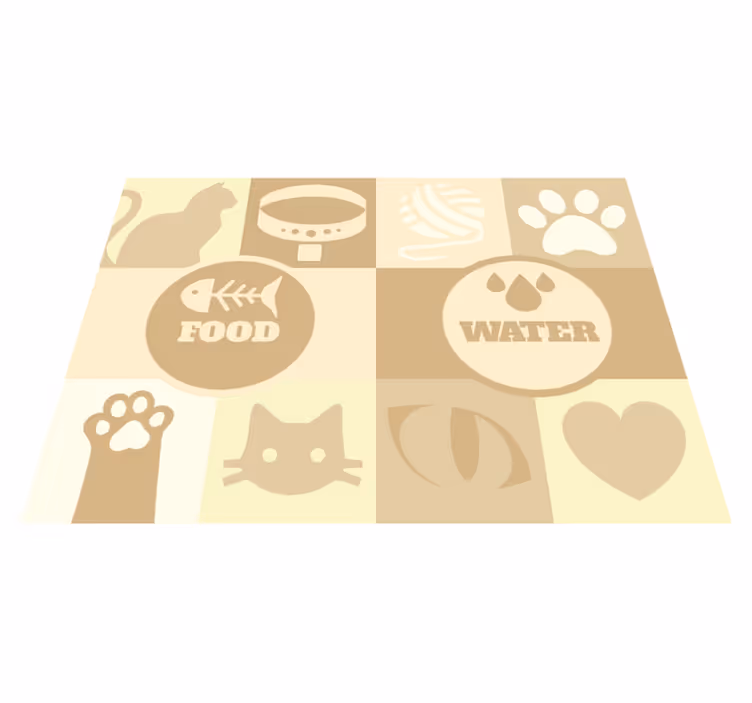 Tapis chat vinyle beige eau et nourriture - TenStickers