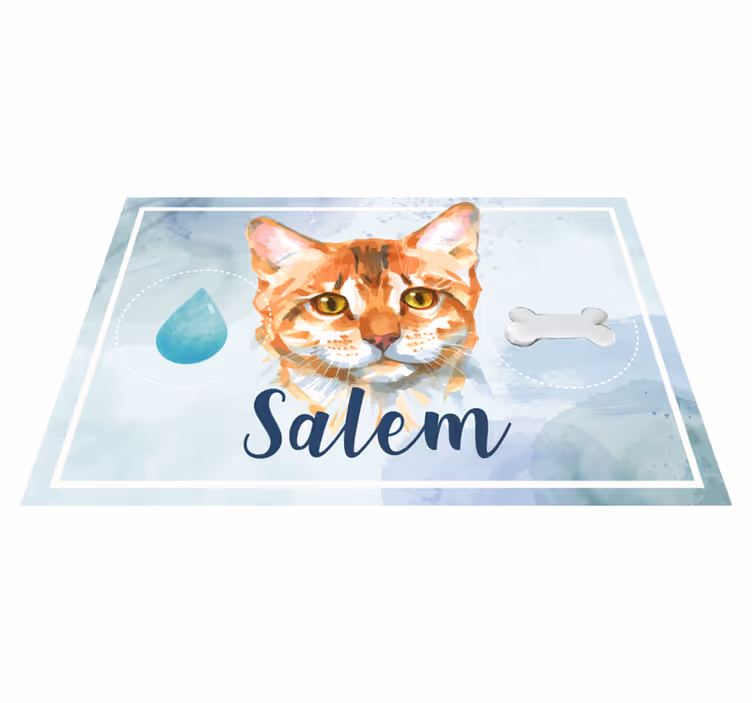 Tapis personnalisé chat prénom aquarelle - TenStickers