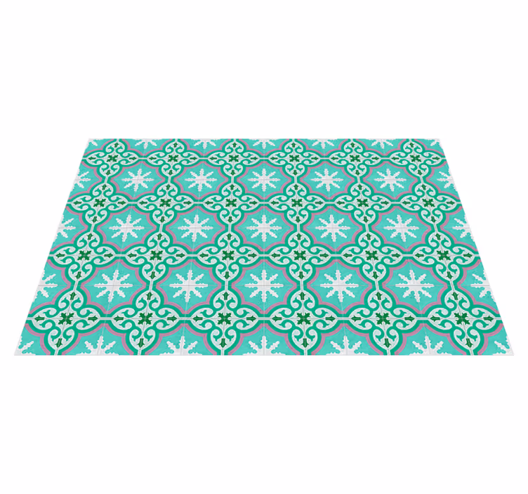 Tapis vinyle rétro carrelage hydraulique vert - TenStickers