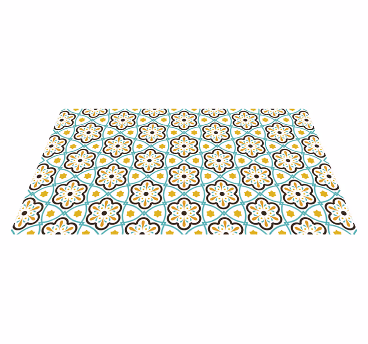 Tapis vinyle cuisine carreaux motif inspiration florale - TenStickers