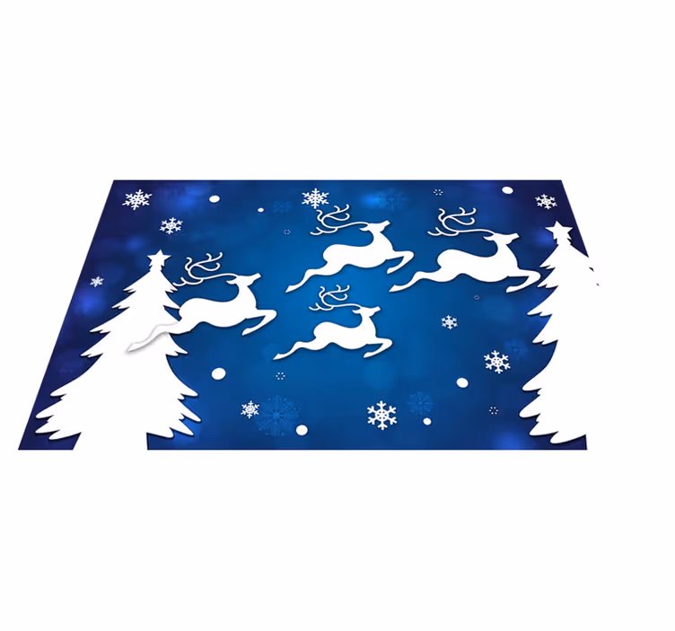 Tapis vinyle noël rennes sur fond bleu - TenStickers