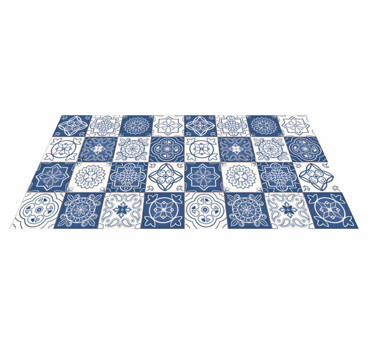 Tapis cuisine carreaux bleus vintage - TenStickers
