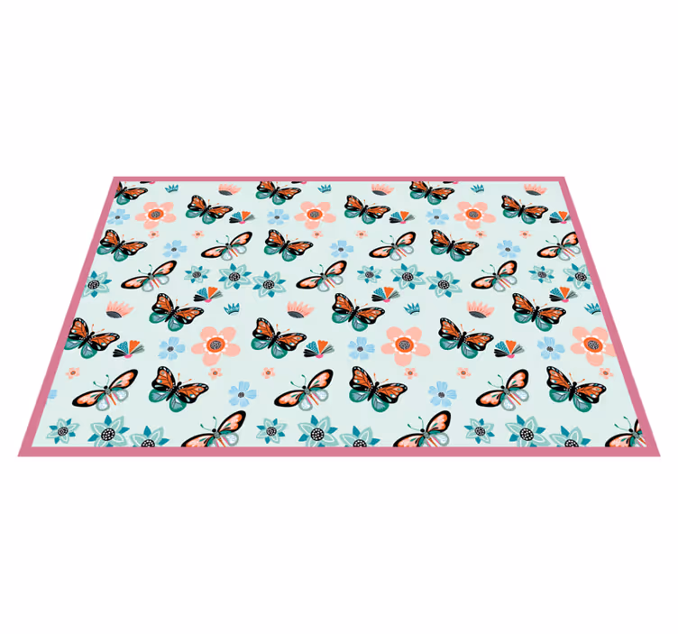 Tapis vinyle chambre fleurs et papillons - TenStickers