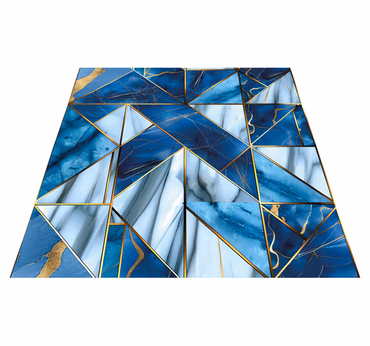 Tapis vinyle marbre bleu géométrique et effet doré - TenStickers