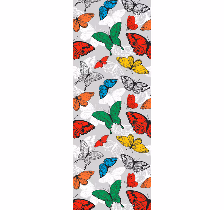 Papier peint papillons motif coloré sur fond gris - TenStickers