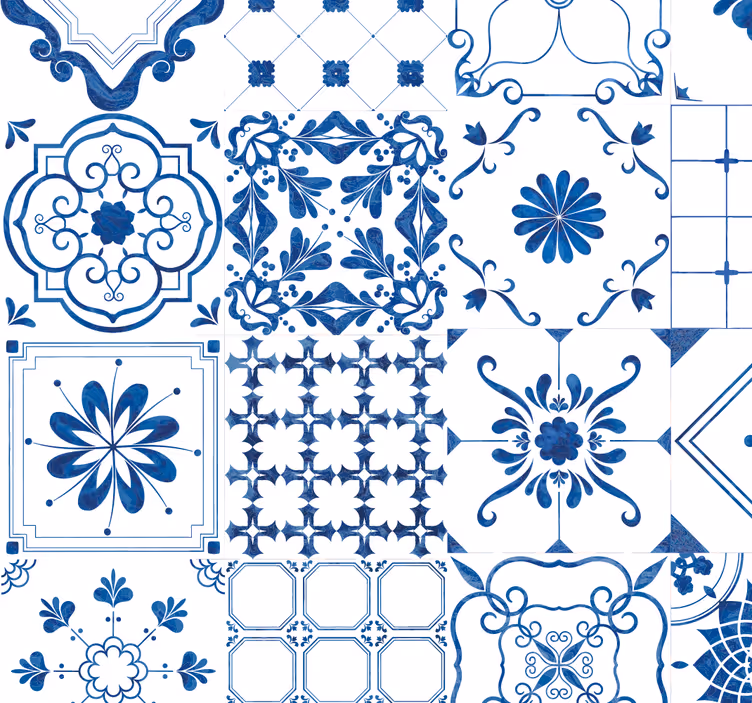 Papier peint carrelage motif bleu et blanc complexe - TenStickers