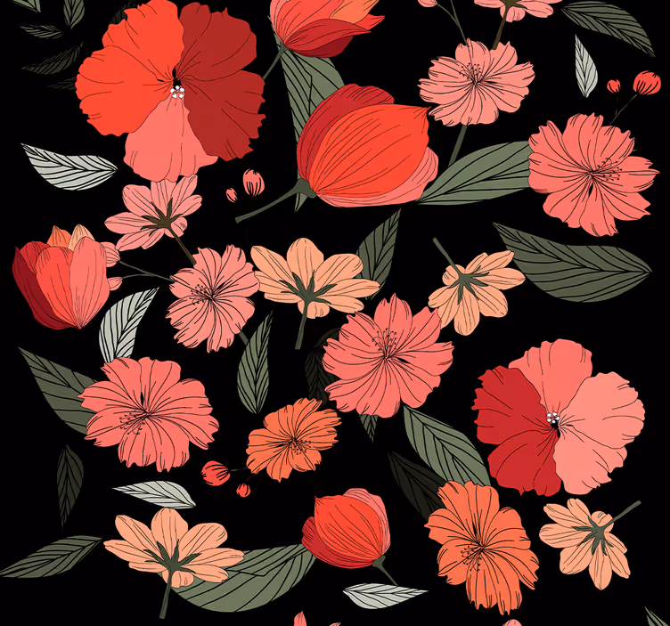 Papier peint floral motif à motif noir - TenStickers
