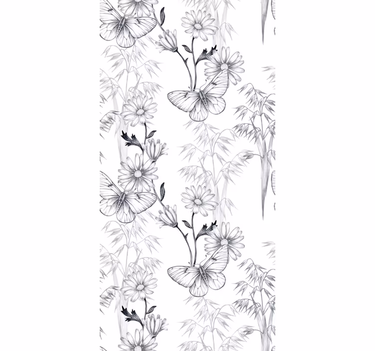 Papier peint papillons motif fleurs noires - TenStickers