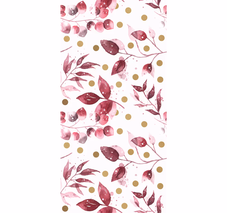 Papier peint chambre feuilles bordeaux à pois dorés - TenStickers