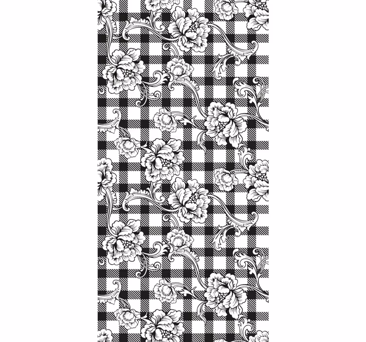 Papier peint chambre floral sur motif à carreaux - TenStickers