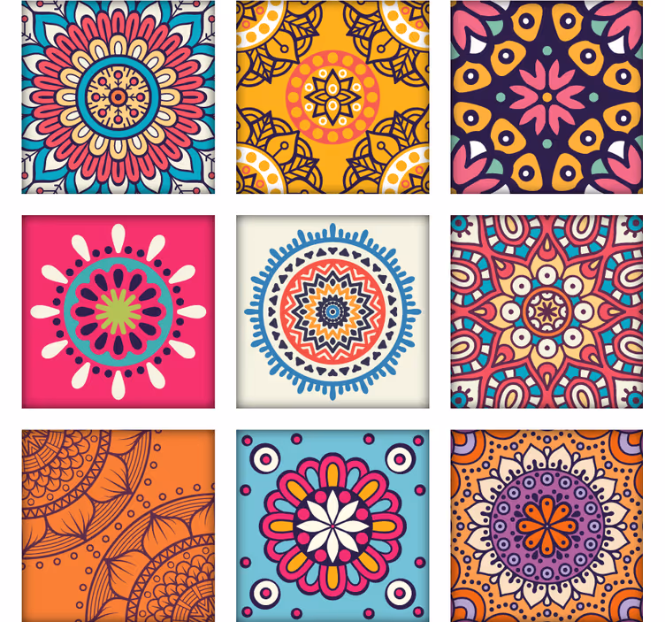 Papier peint ornemental motifs mosaïques colorés - TenStickers