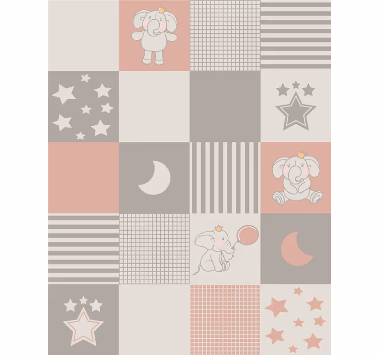 Papier peint animaux éléphants motifs carreaux nordiques - TenStickers