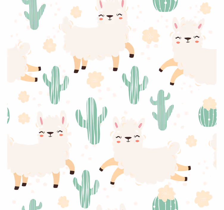 Papier peint motif llamas aquarelle mignons avec cactus - TenStickers