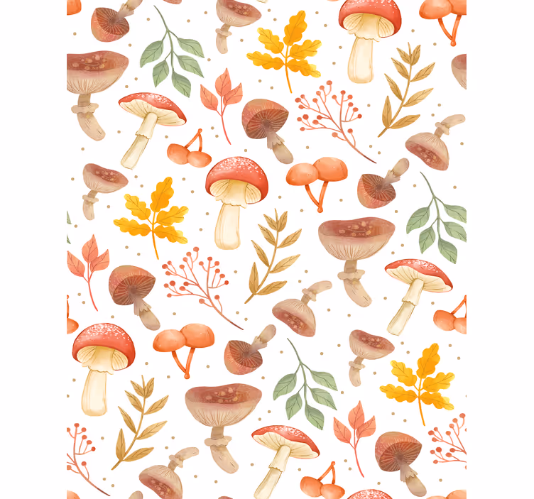 Papier peint motif champignons peints à la main - TenStickers