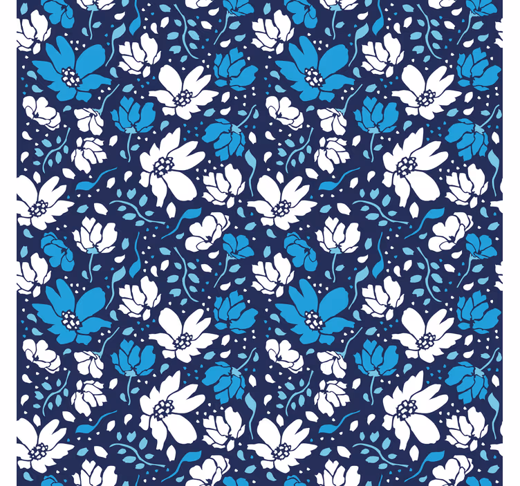 Papier peint motif fleurs blanches sur fond bleu - TenStickers
