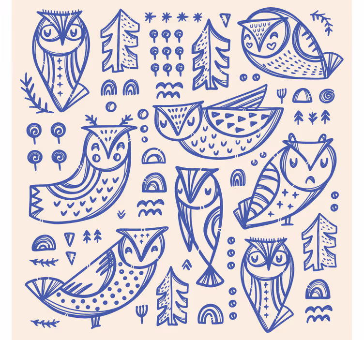 Papier peint animaux illustration de visage de hibou bleu - TenStickers