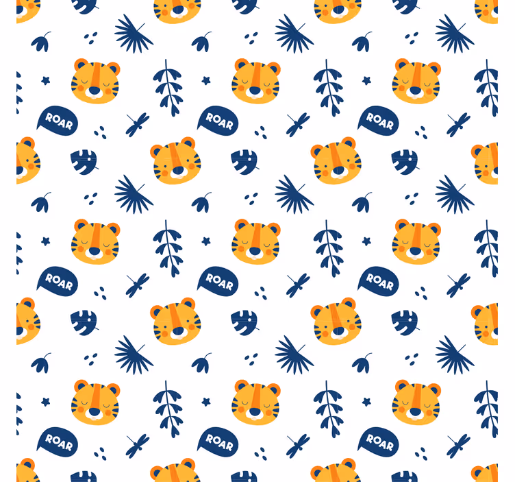 Papier peint animaux tête de tigre et motif libellule - TenStickers