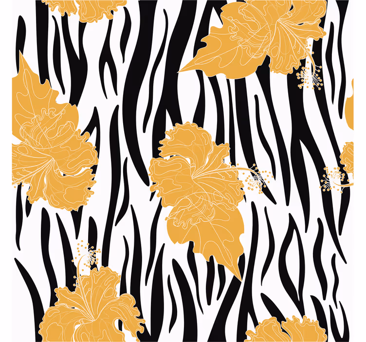 Papier peint animaux fleurs ornementales sur fond zèbre - TenStickers
