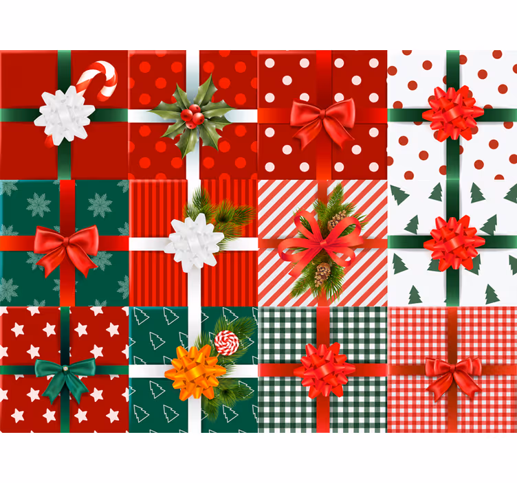 Papier peint de noël motifs de cadeaux festifs - TenStickers
