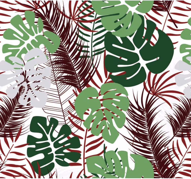 Papier peint nature feuilles de monstera et branches rouges - TenStickers