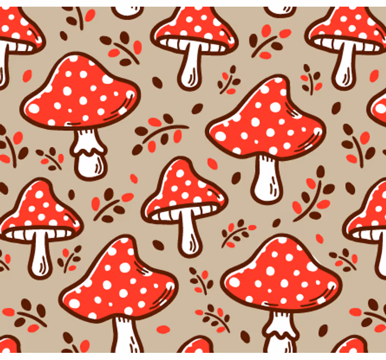 Papier peint nature champignons typiques sur beige - TenStickers